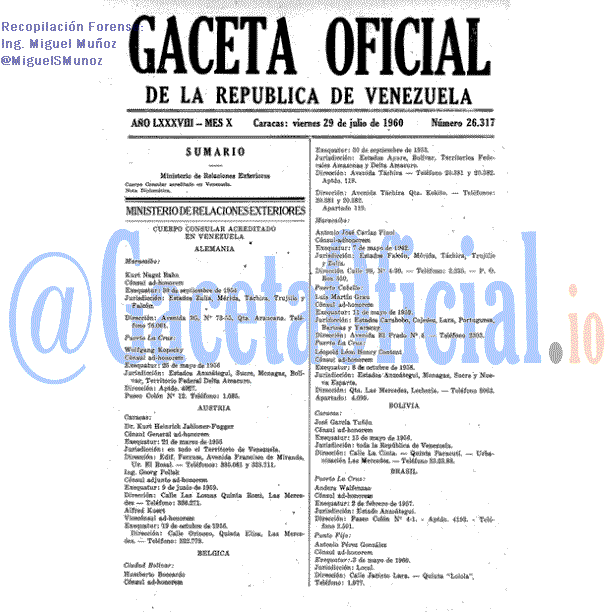 Gaceta Oficial 26317 del 29 Julio 1960