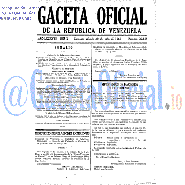 Gaceta Oficial 26318 del 30 Julio 1960