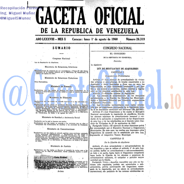 Gaceta Oficial 26319 del 1 Agosto 1960