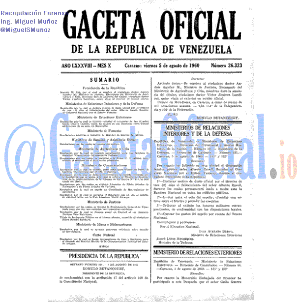 Gaceta Oficial 26323 del 5 Agosto 1960