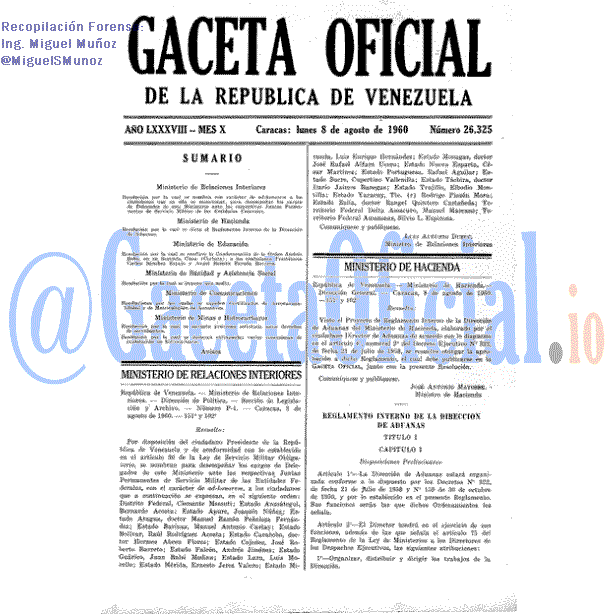 Gaceta Oficial 26325 del 8 Agosto 1960