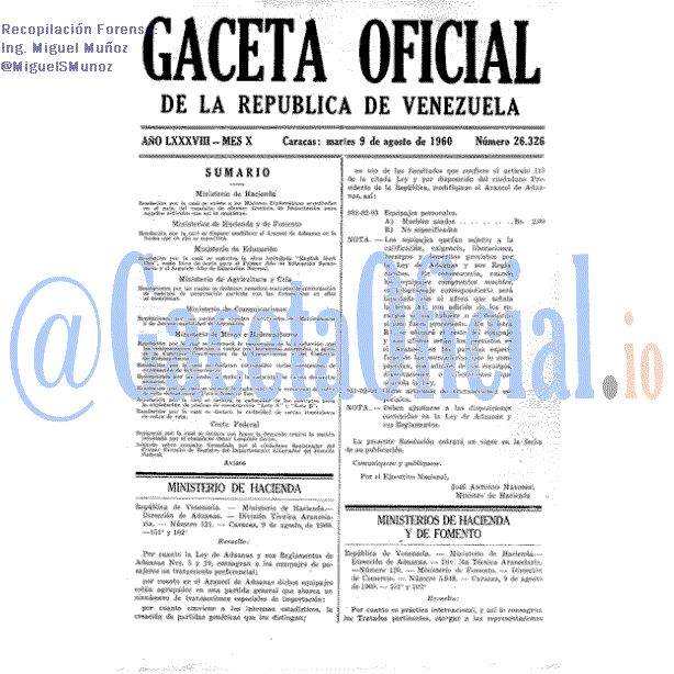 Gaceta Oficial 26326 del 9 Agosto 1960