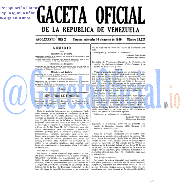 Gaceta Oficial 26327 del 10 Agosto 1960