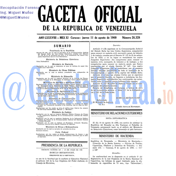 Gaceta Oficial 26328 del 11 Agosto 1960