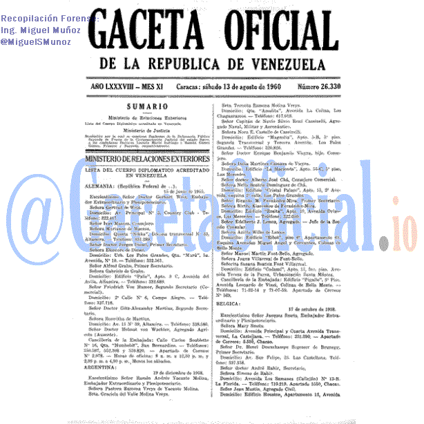 Gaceta Oficial 26330 del 13 Agosto 1960