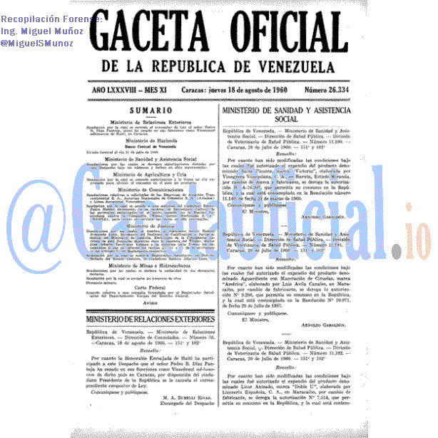 Gaceta Oficial 26334 del 18 Agosto 1960