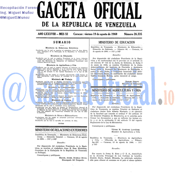Gaceta Oficial 26335 del 19 Agosto 1960