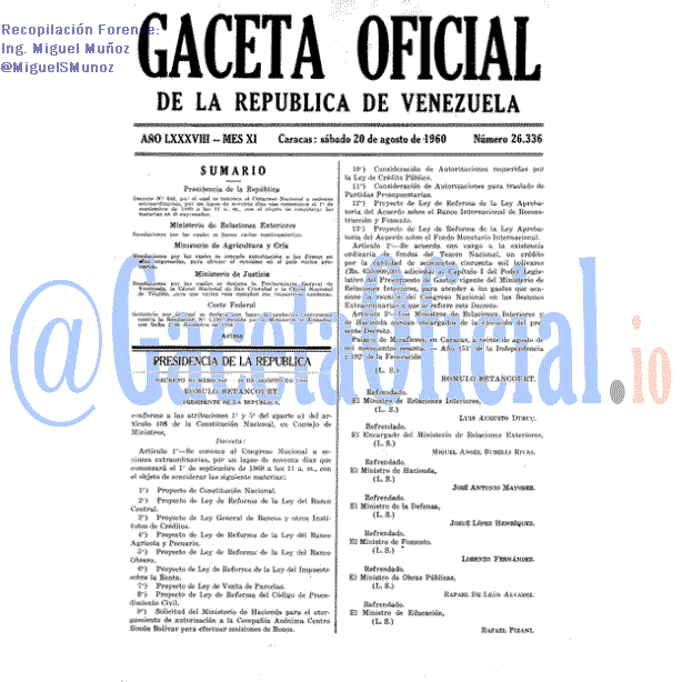 Gaceta Oficial 26336 del 20 Agosto 1960