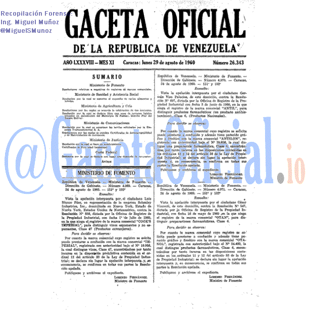 Gaceta Oficial 26343 del 29 Agosto 1960