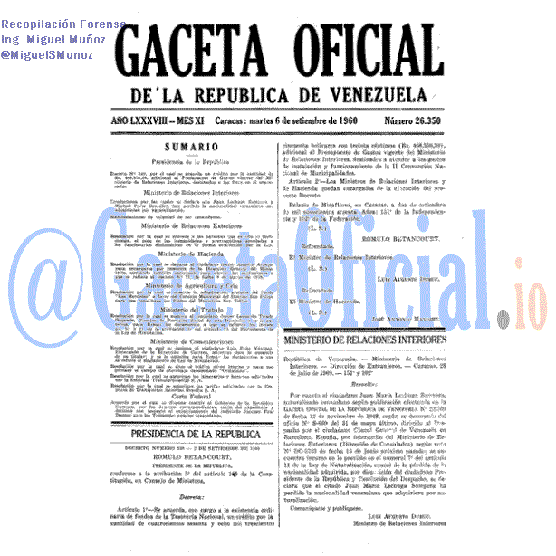 Gaceta Oficial 26350 del 6 Septiembre 1960