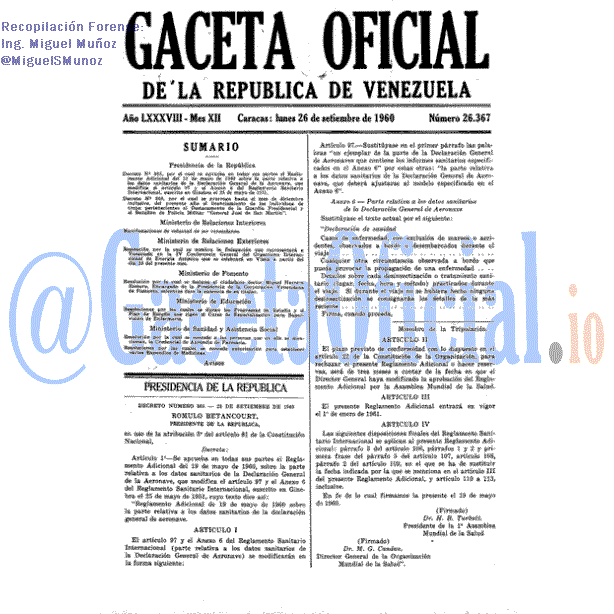 Gaceta Oficial 26367 del 26 Septiembre 1960