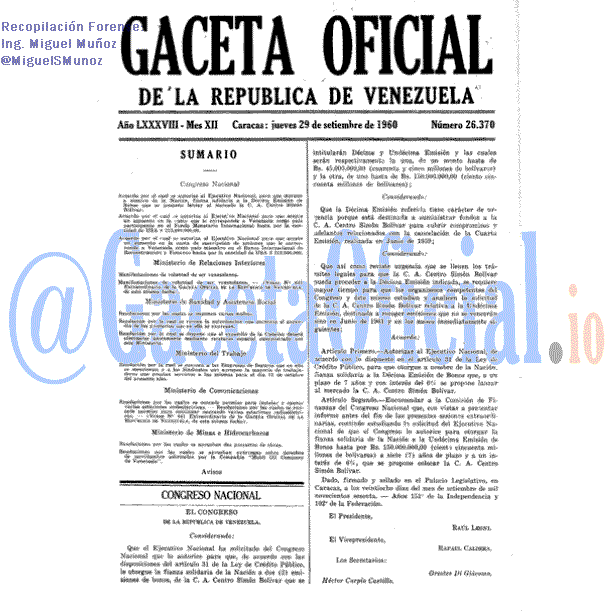 Gaceta Oficial 26370 del 29 Septiembre 1960