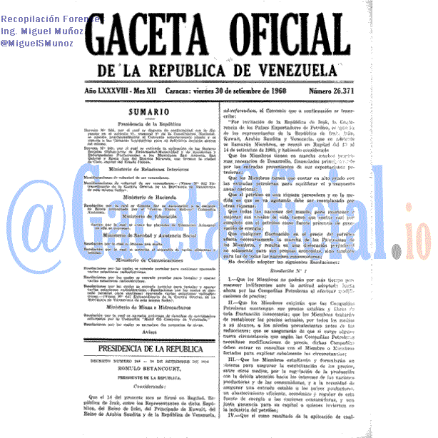 Gaceta Oficial 26371 del 30 Septiembre 1960