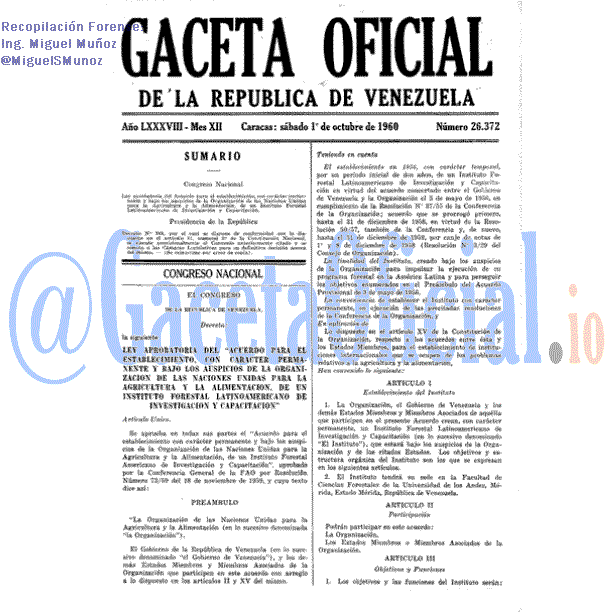 Gaceta Oficial 26372 del 1 Octubre 1960