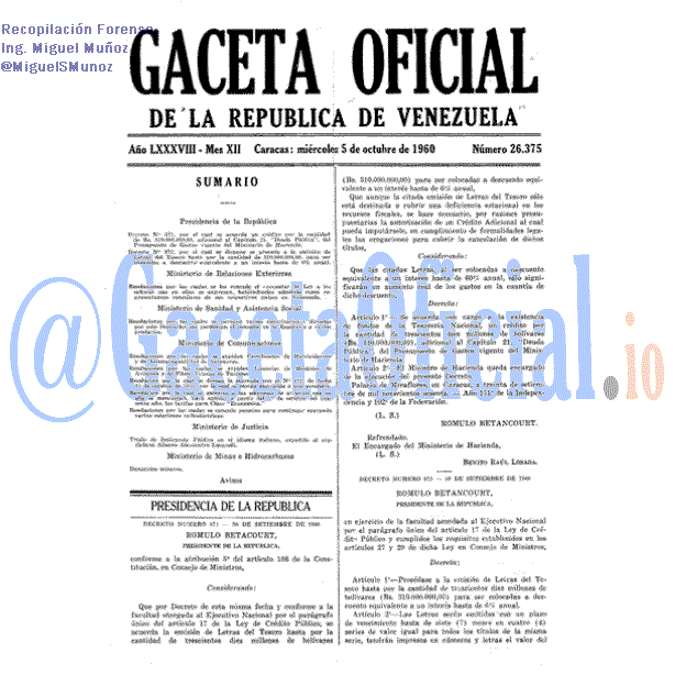 Gaceta Oficial 26375 del 5 Octubre 1960