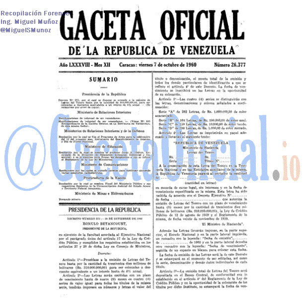 Gaceta Oficial 26377 del 7 Octubre 1960