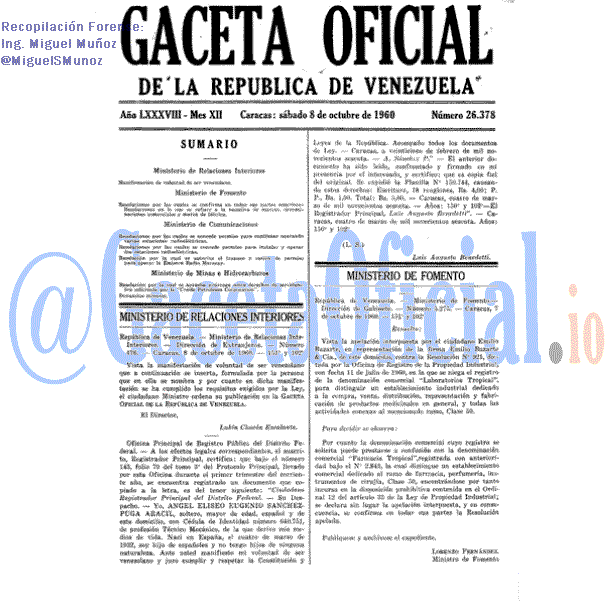 Gaceta Oficial 26378 del 8 Octubre 1960