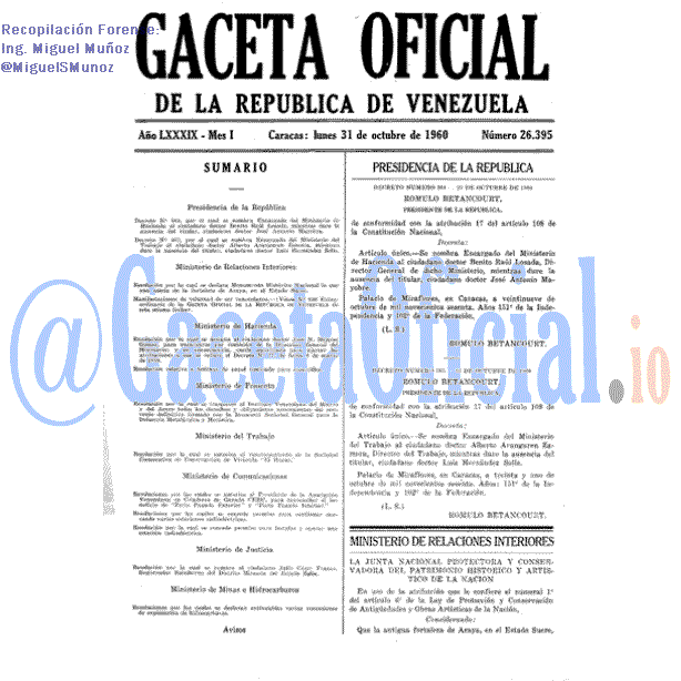 Gaceta Oficial 26395 del 31 Octubre 1960