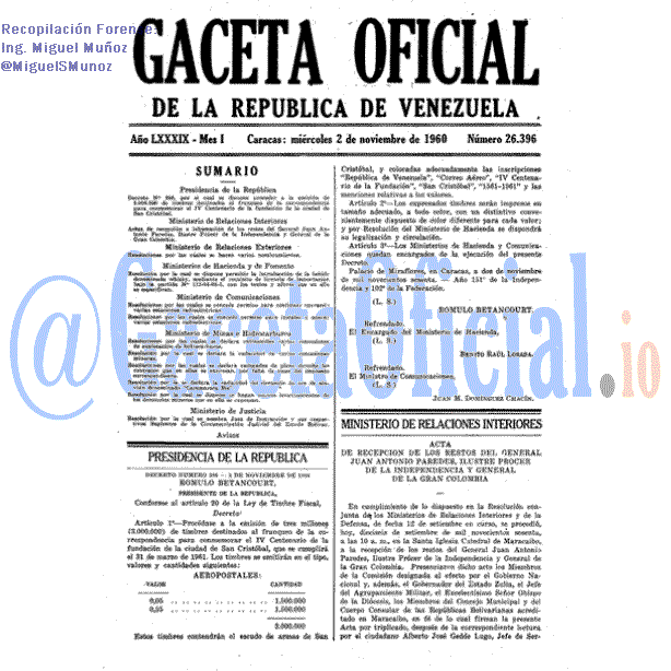 Gaceta Oficial 26396 del 2 Noviembre 1960