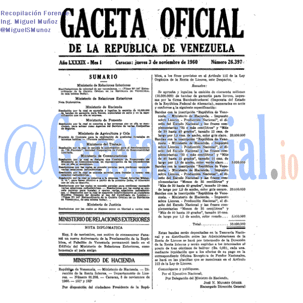 Gaceta Oficial 26397 del 3 Noviembre 1960