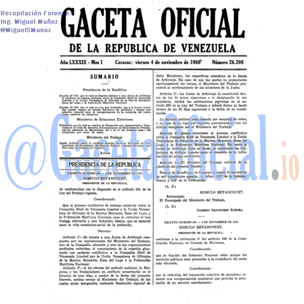 Gaceta Oficial 26398 del 4 Noviembre 1960