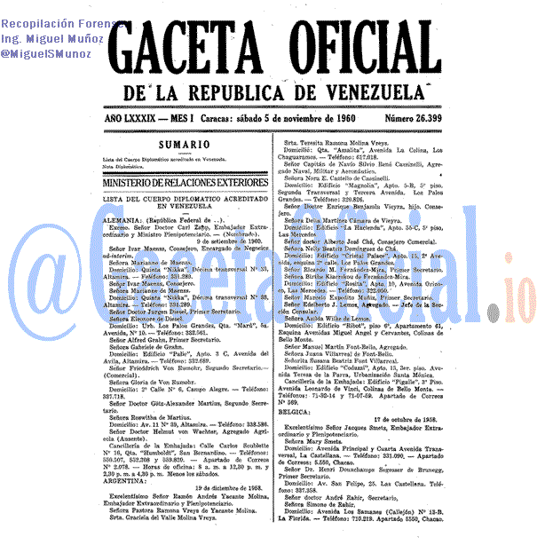 Gaceta Oficial 26399 del 5 Noviembre 1960