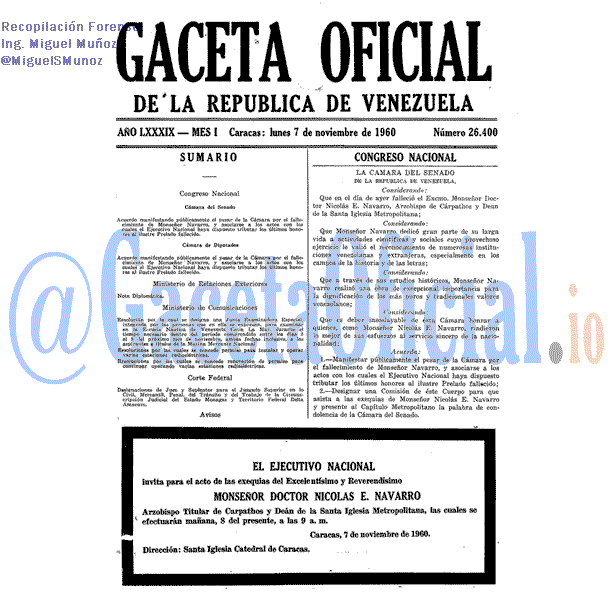 Gaceta Oficial 26400 del 7 Noviembre 1960