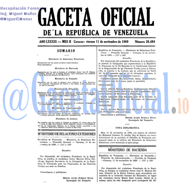 Gaceta Oficial 26404 del 11 Noviembre 1960