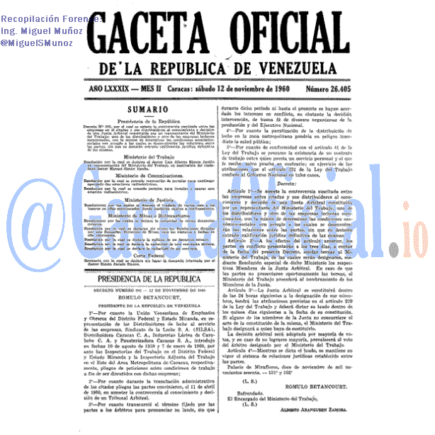 Gaceta Oficial 26405 del 12 Noviembre 1960