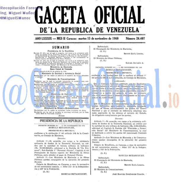Gaceta Oficial 26407 del 15 Noviembre 1960