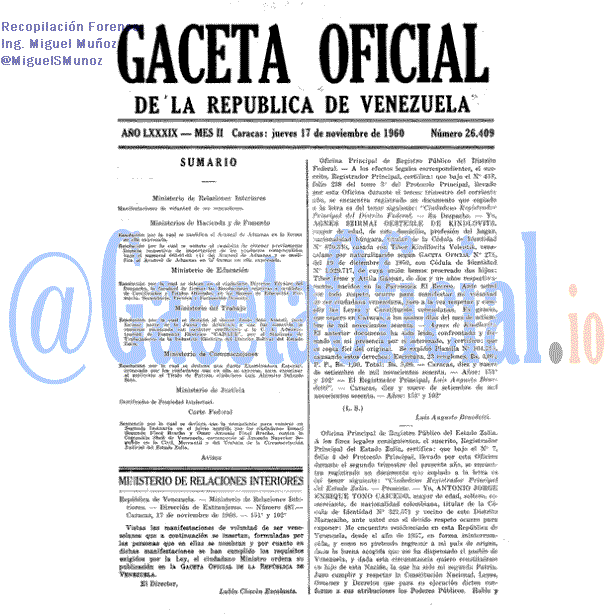 Gaceta Oficial 26409 del 17 Noviembre 1960