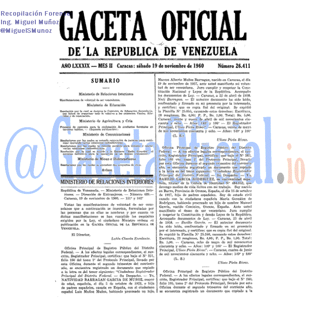 Gaceta Oficial 26411 del 19 Noviembre 1960