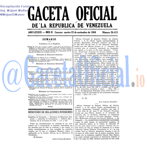 Gaceta Oficial 26413 del 22 Noviembre 1960