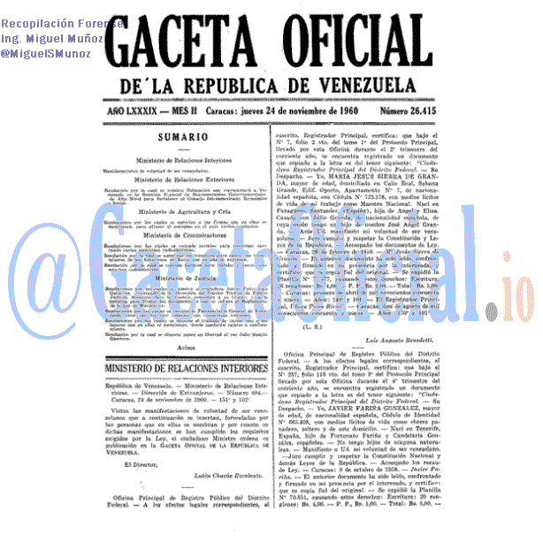 Gaceta Oficial 26415 del 24 Noviembre 1960
