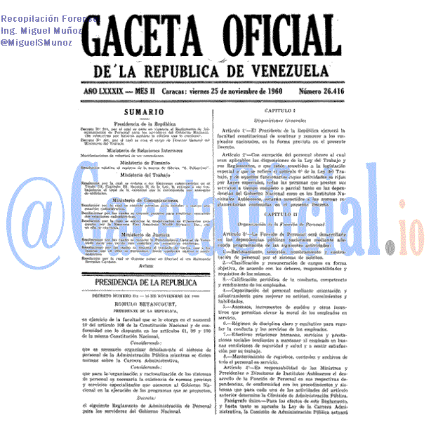 Gaceta Oficial 26416 del 25 Noviembre 1960
