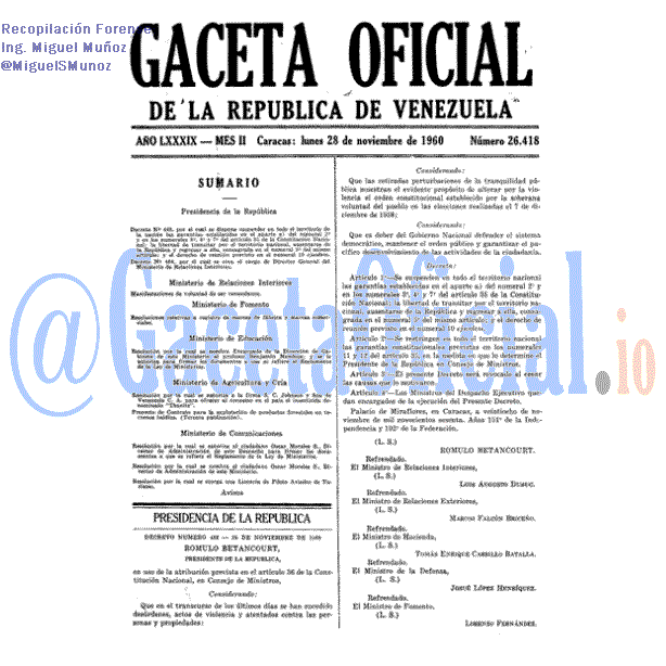 Gaceta Oficial 26418 del 28 Noviembre 1960