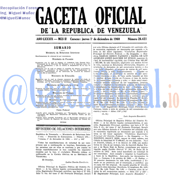 Gaceta Oficial 26421 del 1 Diciembre 1960