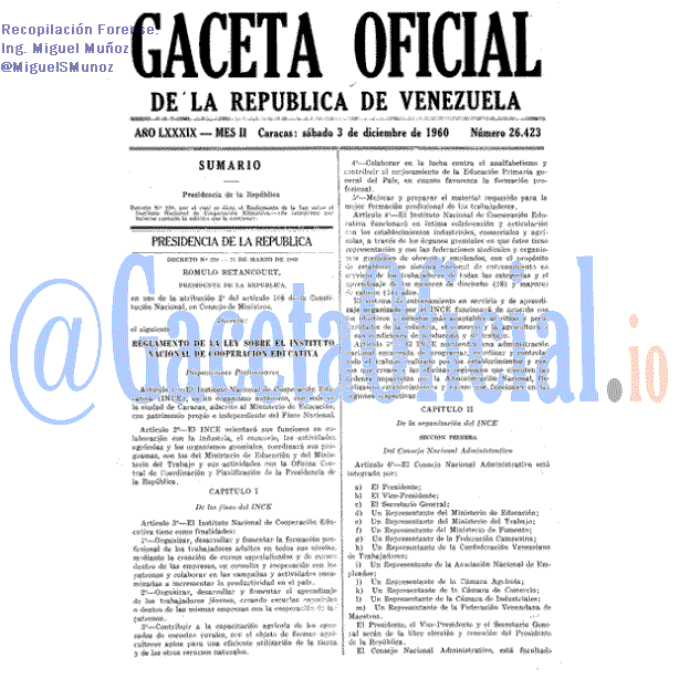 Gaceta Oficial 26423 del 3 Diciembre 1960