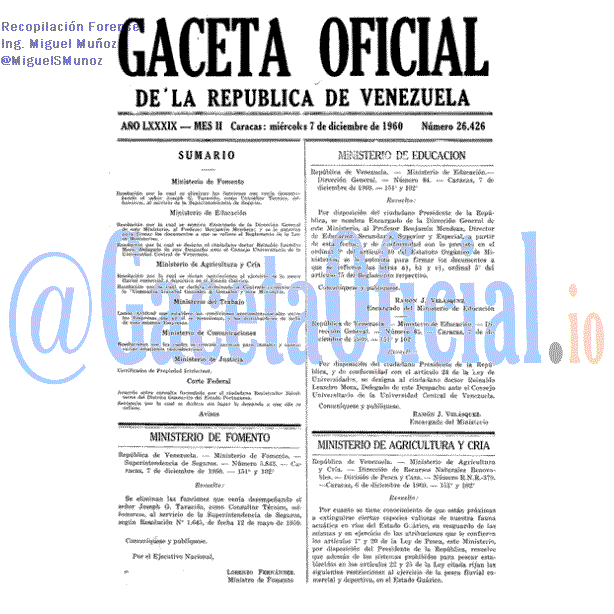 Gaceta Oficial 26426 del 7 Diciembre 1960