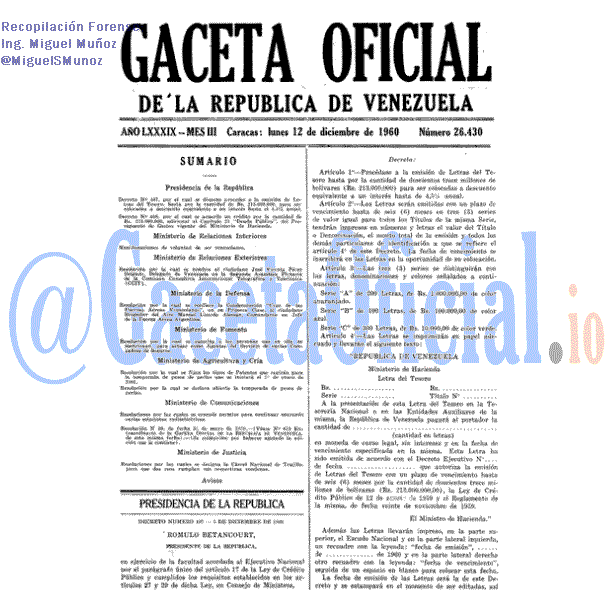 Gaceta Oficial 26430 del 12 Diciembre 1960