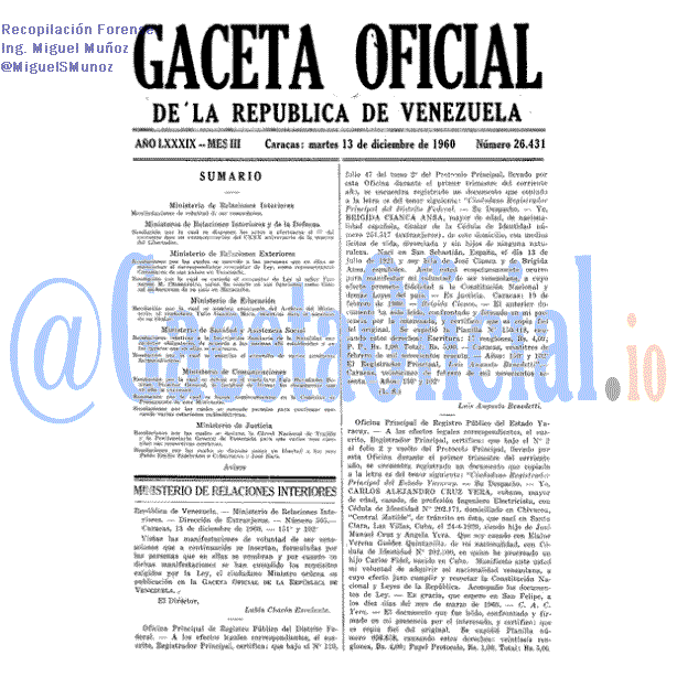 Gaceta Oficial 26431 del 13 Diciembre 1960
