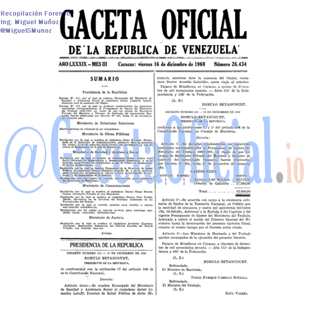Gaceta Oficial 26434 del 16 Diciembre 1960