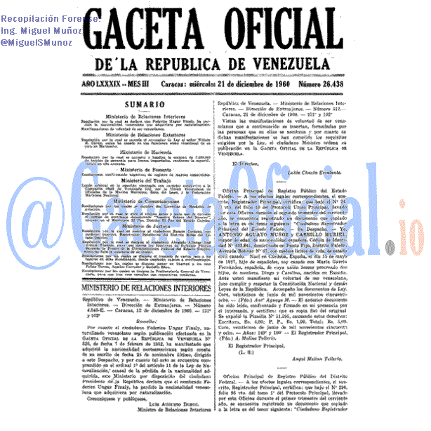 Gaceta Oficial 26438 del 21 Diciembre 1960