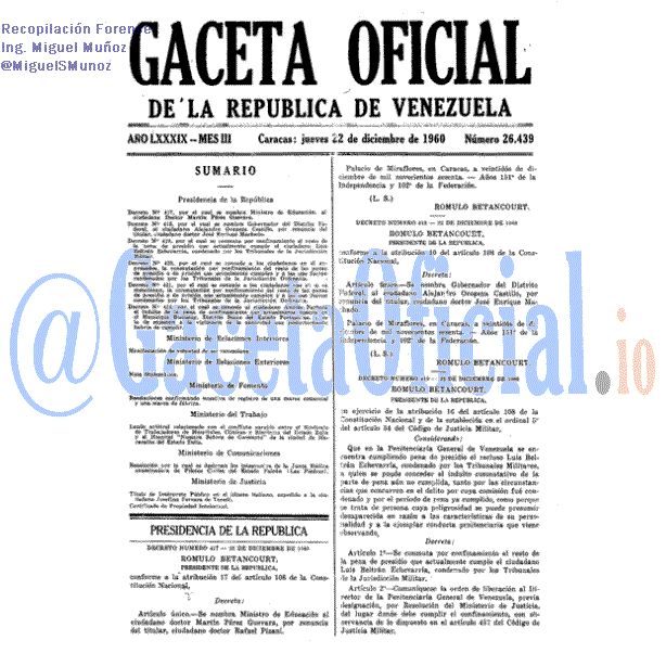 Gaceta Oficial 26439 del 22 Diciembre 1960