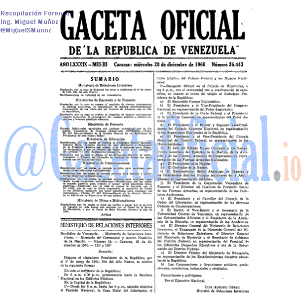 Gaceta Oficial 26443 del 28 Diciembre 1960