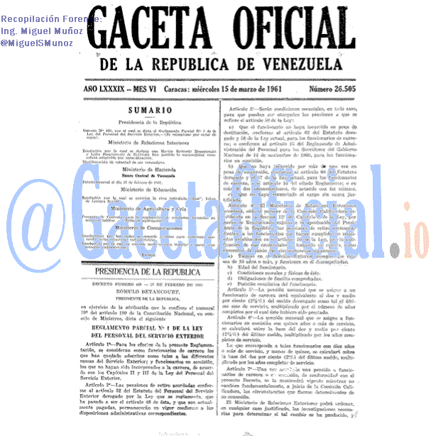 Gaceta Oficial 26505 del 15 Marzo 1961