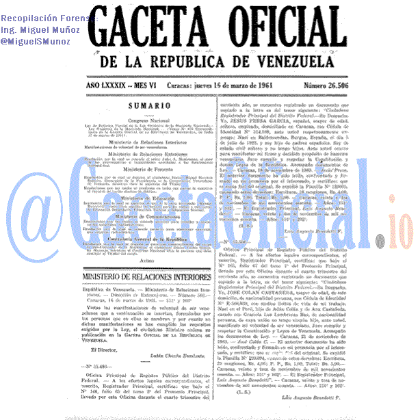 Gaceta Oficial 26506 del 16 Marzo 1961