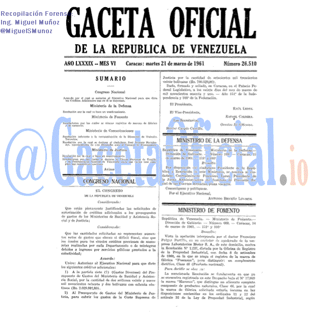 Gaceta Oficial 26510 del 21 Marzo 1961