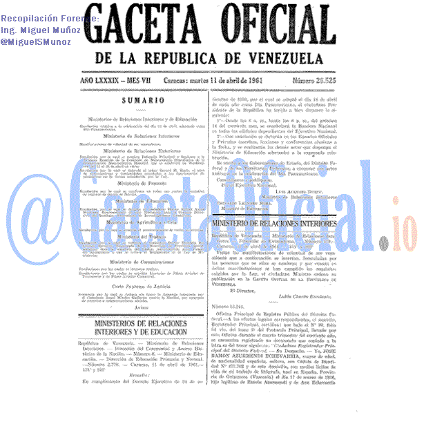 Gaceta Oficial 26525 del 11 Abril 1961