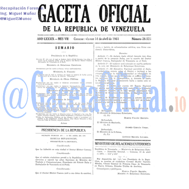 Gaceta Oficial 26528 del 14 Abril 1961